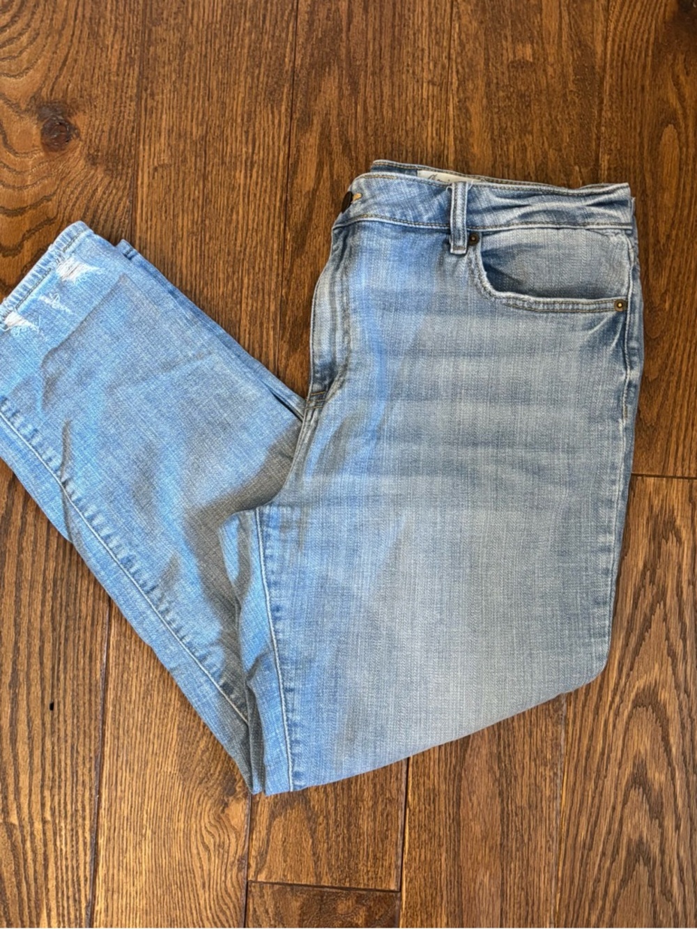 Cosmic Blue Love Distressed Jeans Size 33 Light Wash Stretch Denim